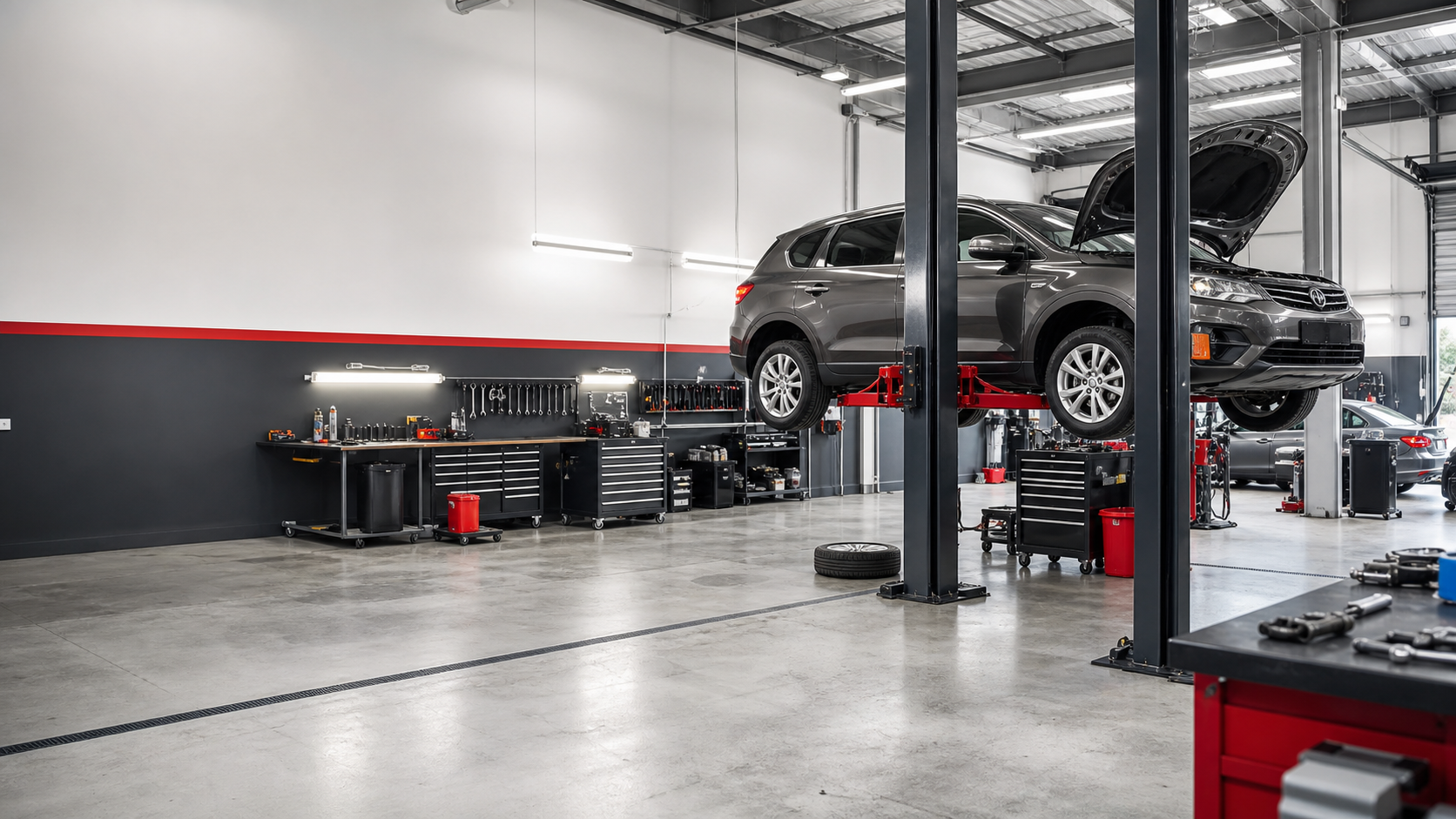 Generated placeholder image of a clean independent auto repair workshop bay.